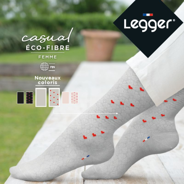 CHAUSSETTES DE CONTENTION ECO FIBRES LEGGER FEME GRIS AVEC MOTIF COEUR