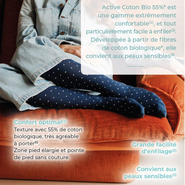 Chaussettes contention femme Active Coton bio 55% Sigvaris Classe 2